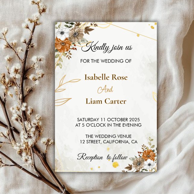 Invitation de Mariage de automne Boho Rustique Per (Créateur téléchargé)