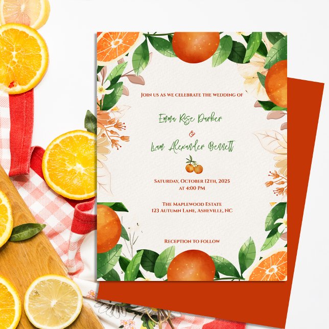 Invitation de Mariage de automne rustique Citrus O (Citrus Orange Rustic Fall Wedding Invitation Postcard)