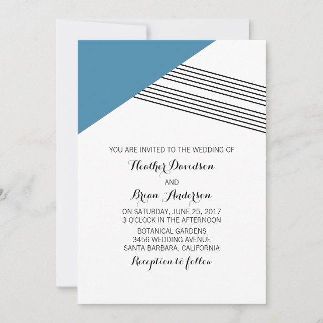 Invitation de mariage de bande géométrique bleue (Devant)