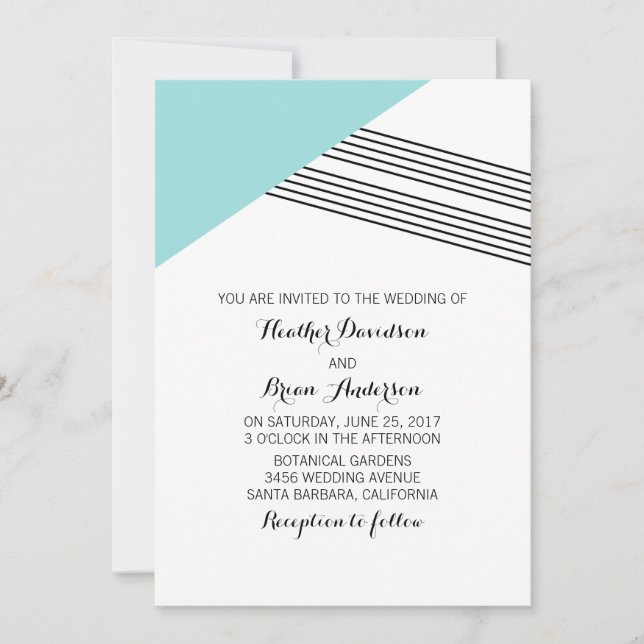 Invitation de mariage de bande géométrique turquoi (Devant)
