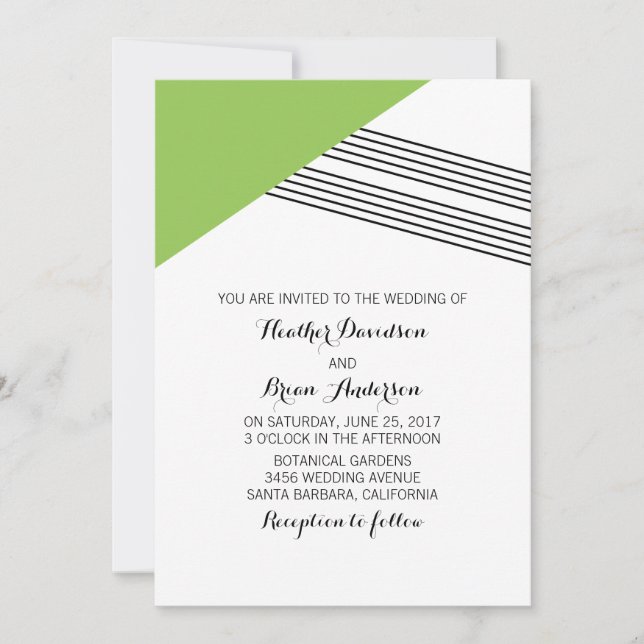 Invitation de mariage de bande géométrique verte (Devant)