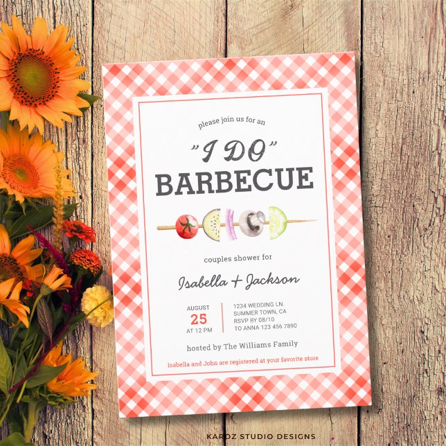 Invitation de mariage de barbecue à faire rouge (The front of the invitation is shown at a 5x7-inch size. Choose size, paper, + corner style.)