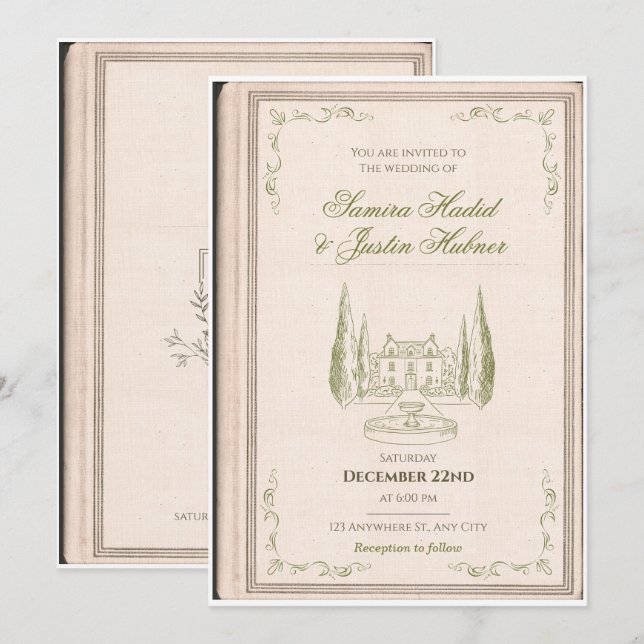 Invitation de mariage de bibliothèque livresque es (Devant / Derrière)