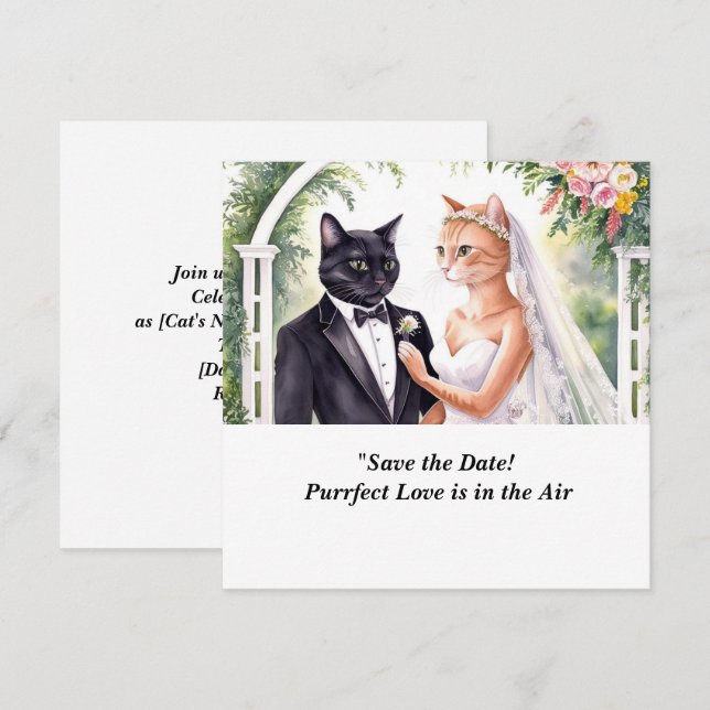 Invitation de mariage de chat à retenir la date  (Devant / Derrière)