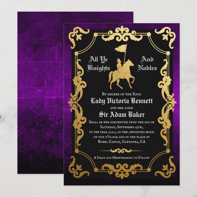 Invitation de mariage de chevalier médiéval joutan (Devant / Derrière)