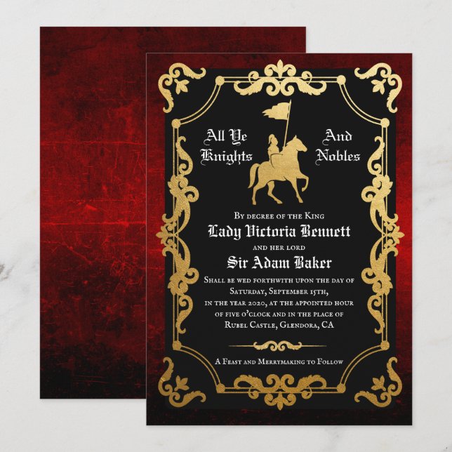 Invitation de mariage de chevalier médiéval joutan (Devant / Derrière)