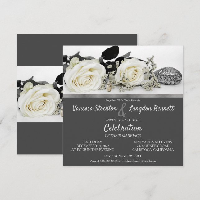 Invitation de mariage de Chic White Rose (Devant / Derrière)