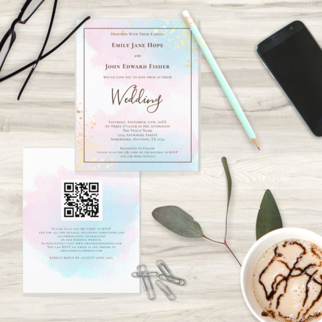 Invitation de mariage de code QR rose Turquoise bu (Créateur téléchargé)