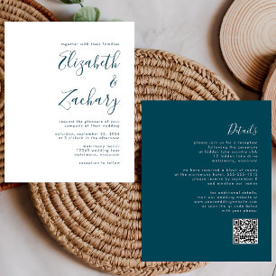 Invitation de mariage de code QR Script bleu Turqu