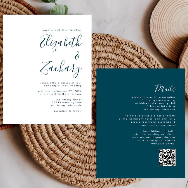 Invitation de mariage de code QR Script bleu Turqu (Créateur téléchargé)