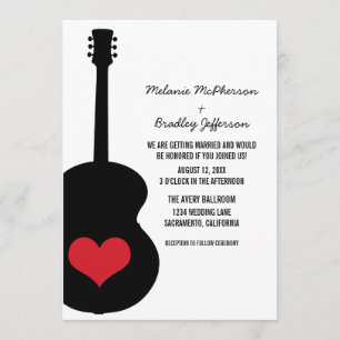 Invitation de mariage de coeur de guitare rouge/no