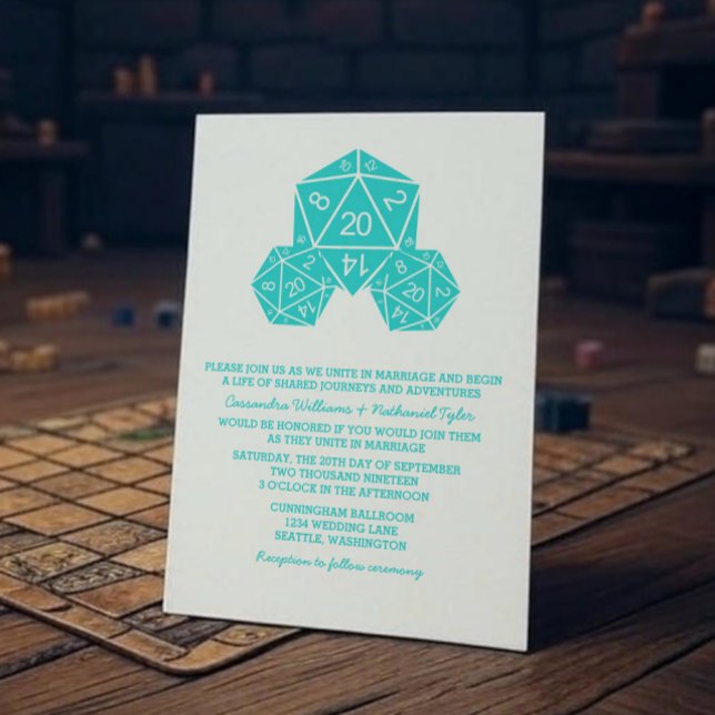 Invitation de mariage de dés Aqua D20 (Aqua D20 Dice Wedding Invite)