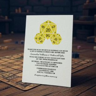 Invitation de mariage de dés D20 Jaune