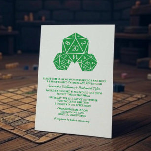 Invitation de mariage de dés D20 vert