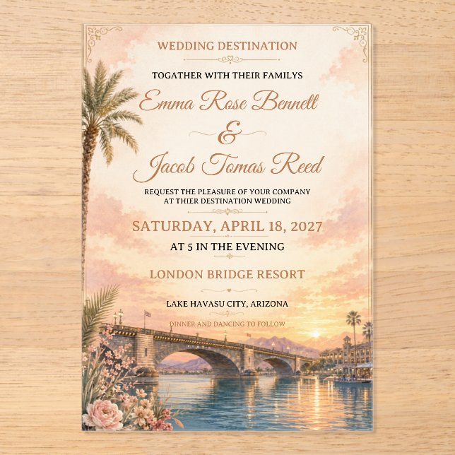 Invitation de mariage de destination au lac Havasu (Recto)