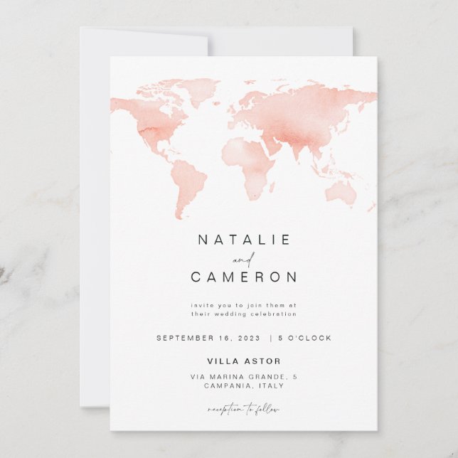 Invitation de mariage de destination avec carte du (Devant)