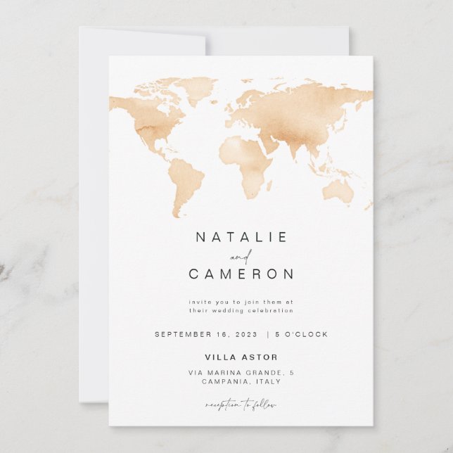 Invitation de mariage de destination avec carte du (Devant)
