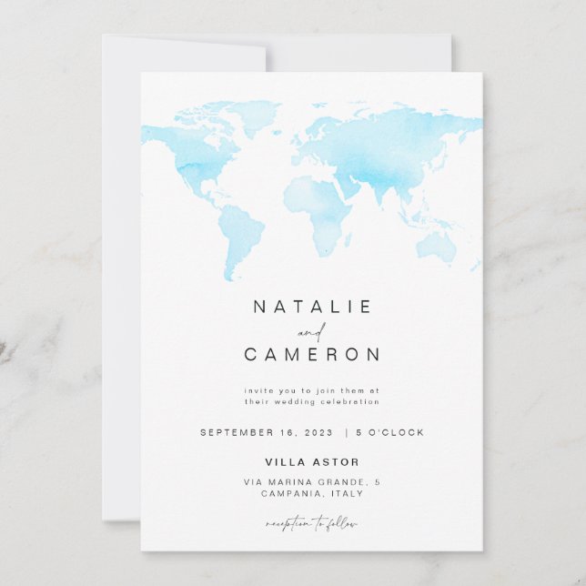 Invitation de mariage de destination avec carte du (Devant)