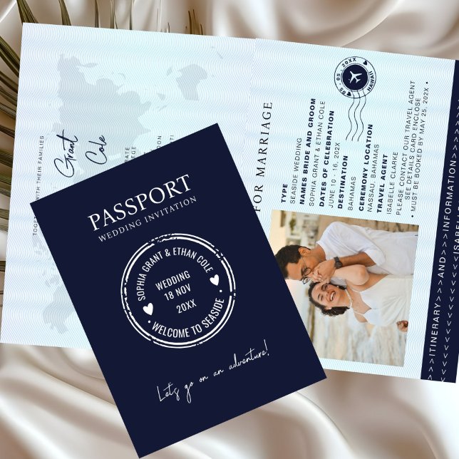 Invitation de mariage de destination bleue pour pa (Créateur téléchargé)