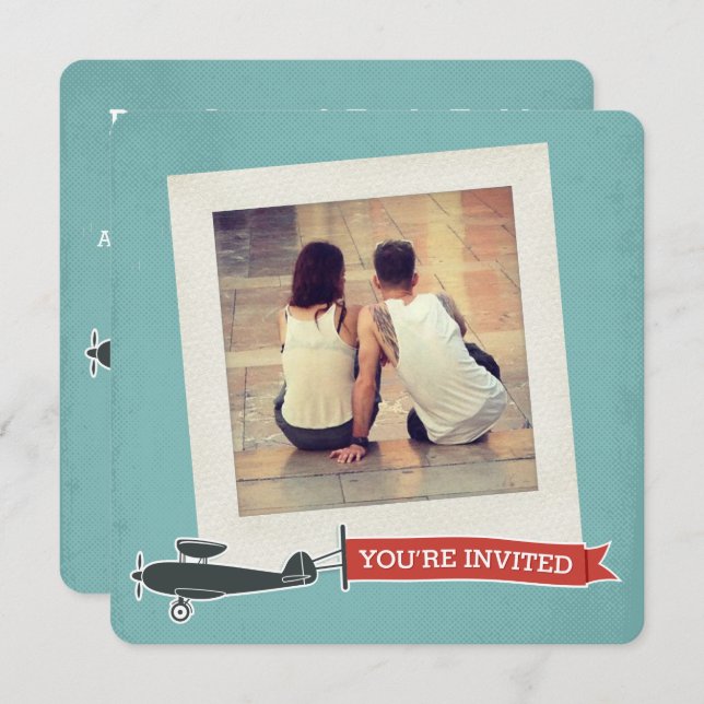 Invitation de mariage de destination Pop vintage (Devant / Derrière)