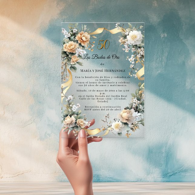 Invitation de Mariage de Diamant Fleurs Dorées (Créateur téléchargé)