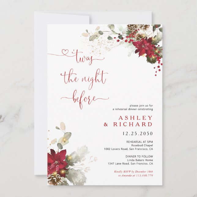 Invitation de mariage de dîner de Noël à fleurs ro (Devant)