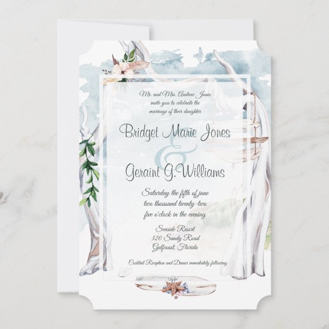 Invitation de mariage de Driftwood Arbor Beach (Devant)