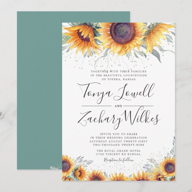 Invitation de mariage de fleurs de tournesol de pr (Devant / Derrière)