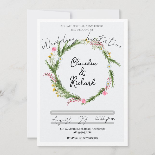 Invitation de mariage de grâce de verdure (Devant)