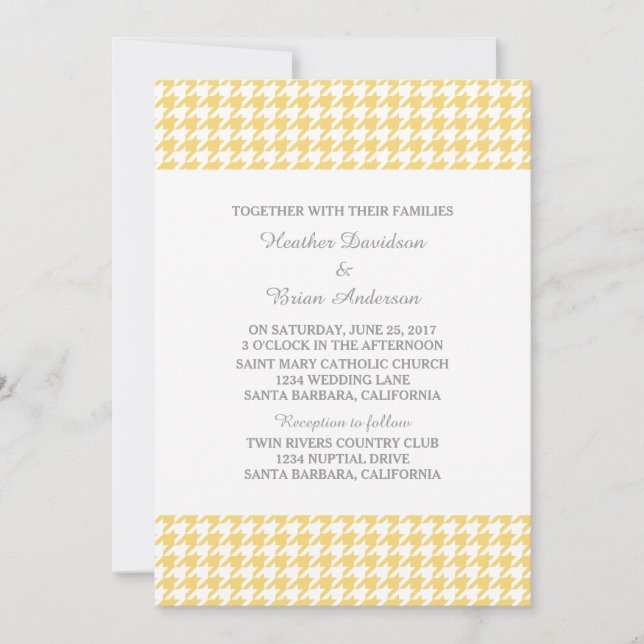 Invitation de mariage de Houndstooth Jaune (Devant)