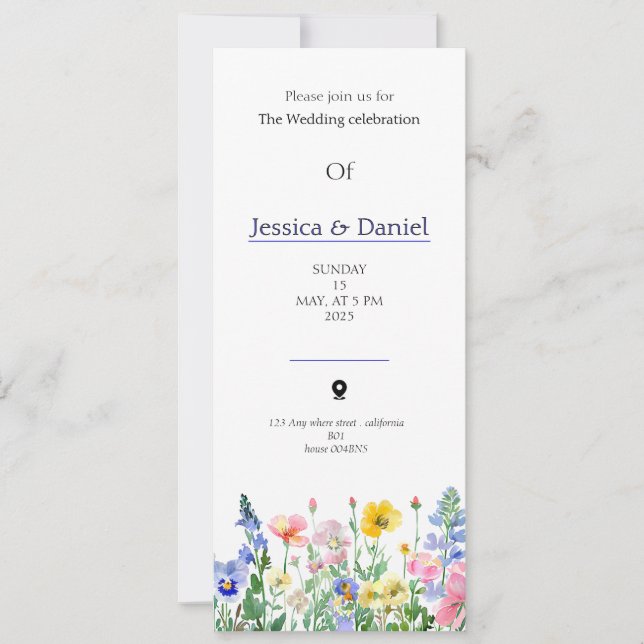 Invitation de mariage de jardin multi floral coule (Devant)