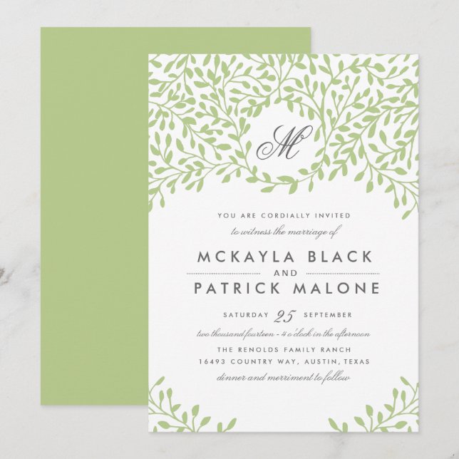 Invitation de mariage de jardin secret - Vert (Devant / Derrière)