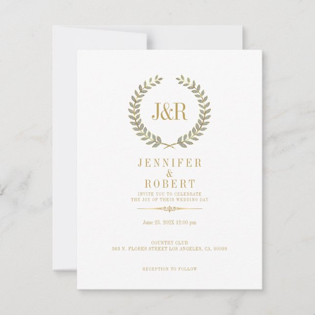 Invitation de mariage de la couronne de laurier or (Devant)