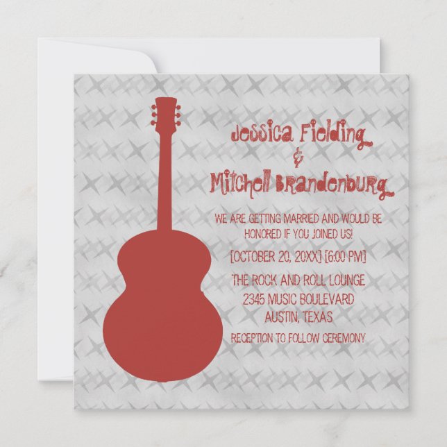 Invitation de mariage de la guitare rouge Grunge (Devant)