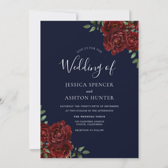 Invitation de mariage de la Marine romantique et d (Devant)