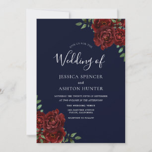 Invitation de mariage de la Marine romantique et d