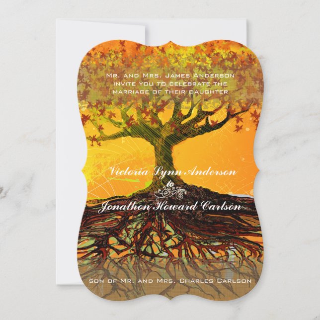 Invitation de mariage de l'arbre romantique des ra (Devant)