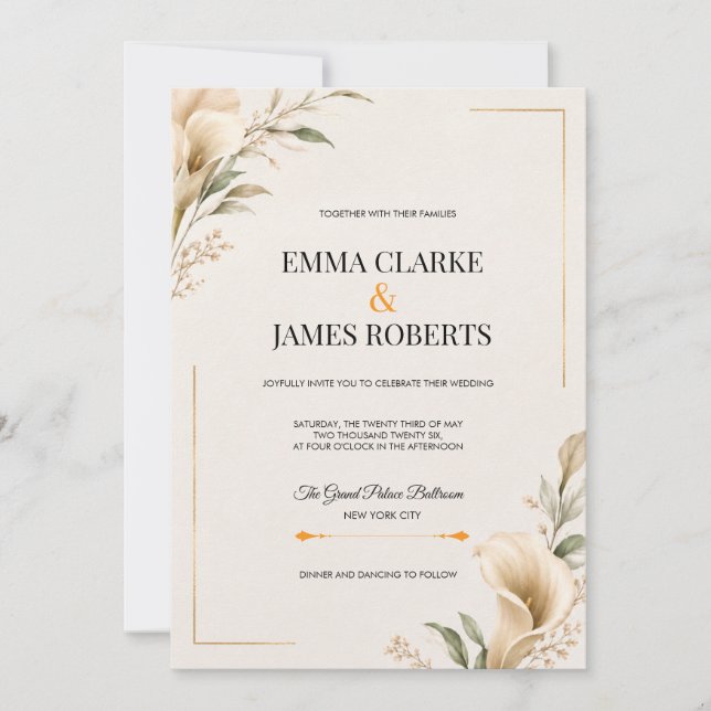 Invitation de mariage de luxe moderne avec floral  (Devant)