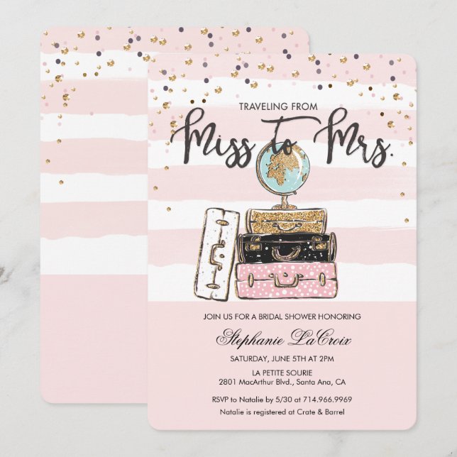 Invitation de mariage de Miss à Mrs en voyage (Devant / Derrière)