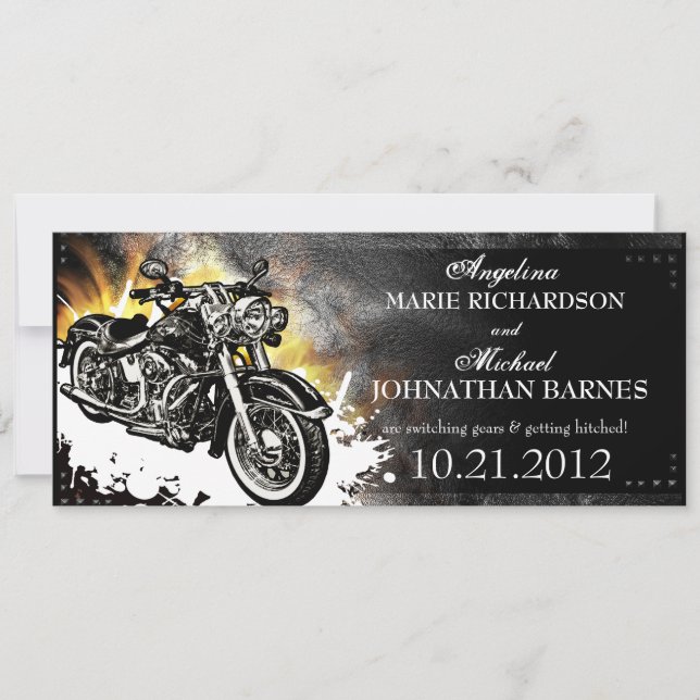 Invitation de mariage de motard studieux en cuir (Devant)