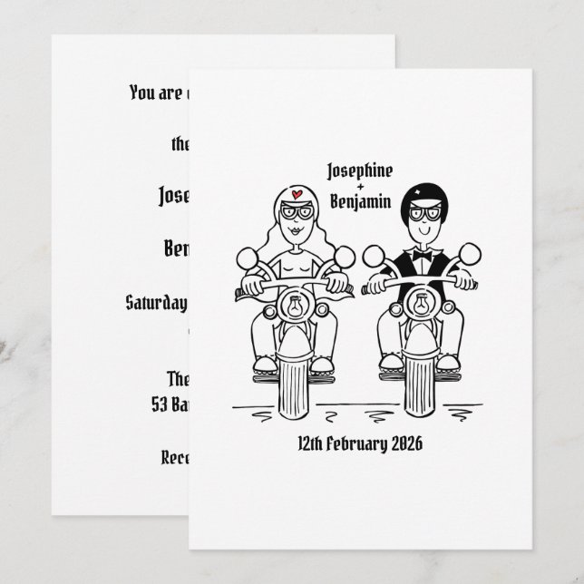 Invitation de mariage de moto de motard (Devant / Derrière)