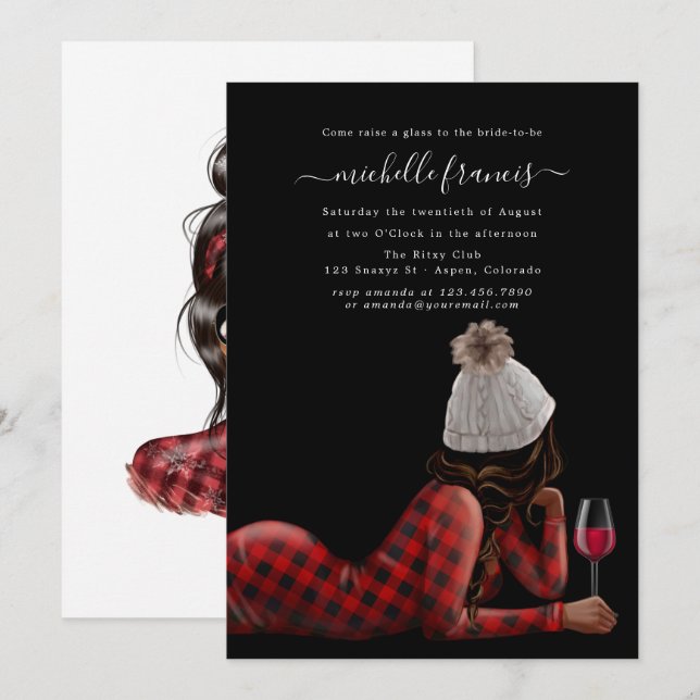 Invitation de mariage de Noël à carreaux rouges de (Devant / Derrière)