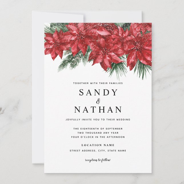 Invitation de mariage de Noël à fleurs rouges fest (Devant)