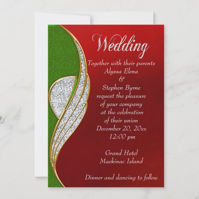 Invitation de mariage de Noël rouge, argenté (Devant)