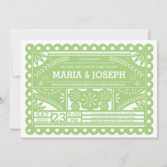 Invitation de mariage de Papel Picado - vert (Devant)