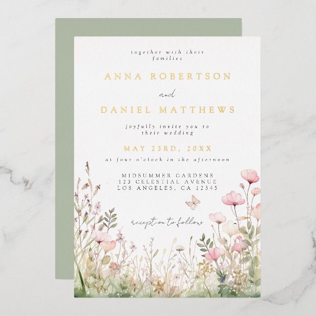 Invitation de Mariage de papillon floral (Recto/Verso)