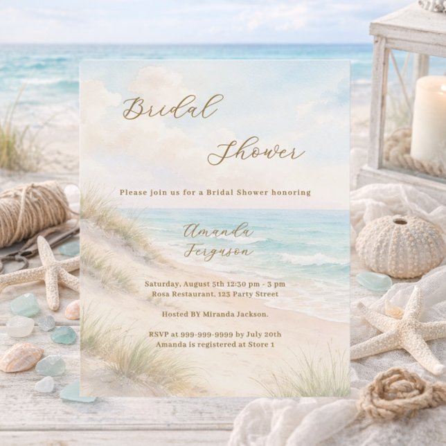 Invitation de mariage de plage à l'aquarelle pour  (Créateur téléchargé)