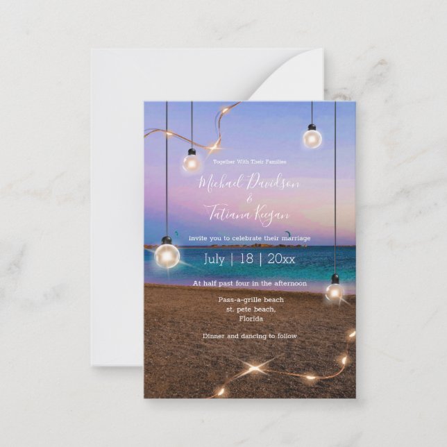 invitation de mariage de plage aux lumières or des (Devant)