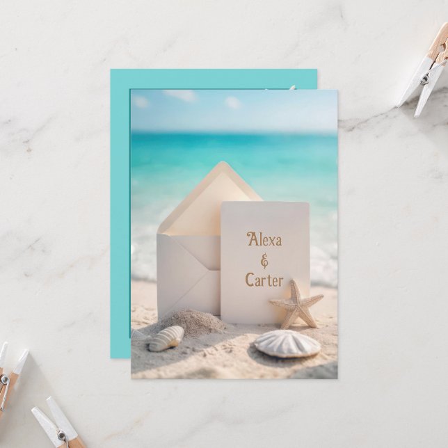 Invitation De Mariage De Plage Avec Starfish (Devant/Arrière en situation)