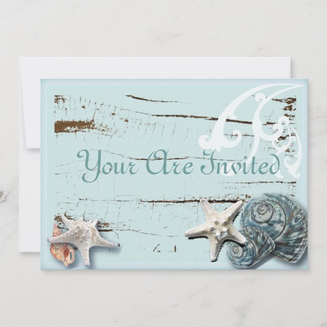 Invitation de mariage de plage coquillages romanti (Devant)